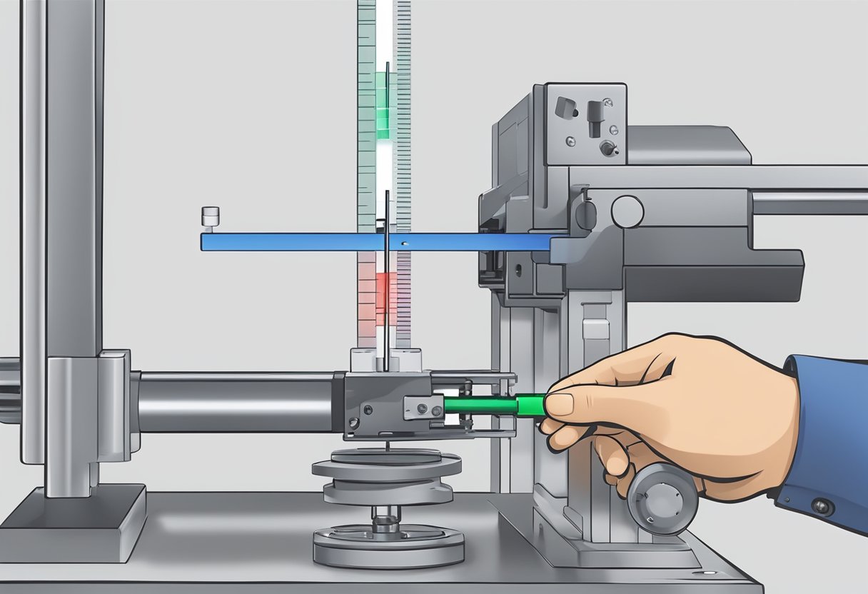 A gauge pull tester in action, showing the force being applied to the gauge